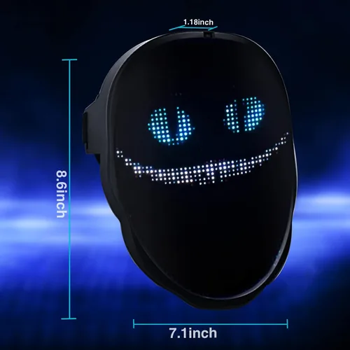 Vista 7 de PULOUX Máscara LED con Bluetooth programable, para Halloween cosplay, regalo, disfraz de fiesta, máscara iluminada para Halloween, máscara más