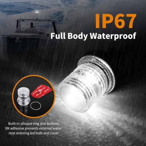 Vista 2 de RVZONE Luces de popa para barcos, 12 pulgadas 180° plegable luz de anclaje IP67 luces de navegación 360° luces LED blancas para barco para pontón