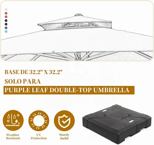 Vista 3 de PURPLE LEAF DY1100 Base de sombrilla para patio, cuadrada, rellena de arena y agua, 32.2" X 32.2" Heavy-Duty 220 LBS Fillable Base, Durable