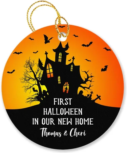 Vista 8 de Adorno personalizado para el primer Halloween en nuestro nuevo hogar 2025, adorno de Halloween personalizado para el hogar con dirección y nombres