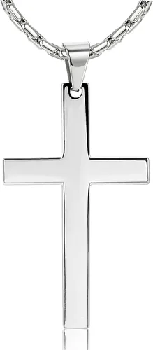 Vista 2 de ORAZIO 3MM Stainless Steel Chain Cross Pendant Necklace for Men 22 24 30 Inches