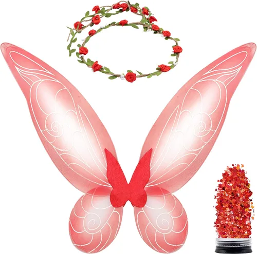 Vista 9 de Funcredible Alas de hada, corona y purpurina, accesorios de disfraz de hada, disfraz de mariposa, disfraces de Halloween para mujer