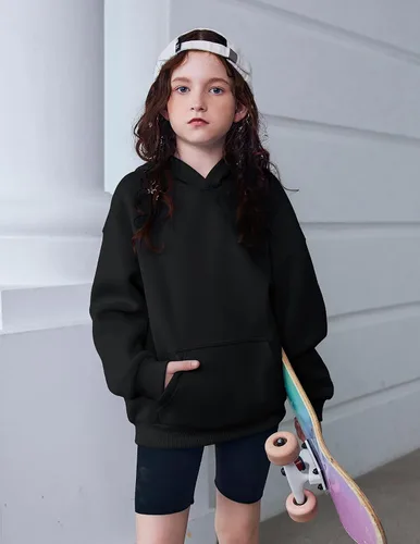 Vista 2 de Arshiner Sudaderas con Capucha de Gran Tamaño para Niñas Sudaderas Pullover de Forro Polar Conjuntos Casuales de Moda para Niños Ropa de Otoño Negro