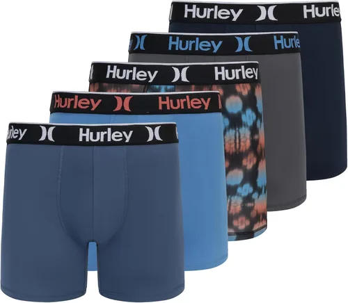 Vista 23 de Hurley calzoncillos tipo bóxer elásticos para hombre, paquete de 5 Combo de helecho de carbón
