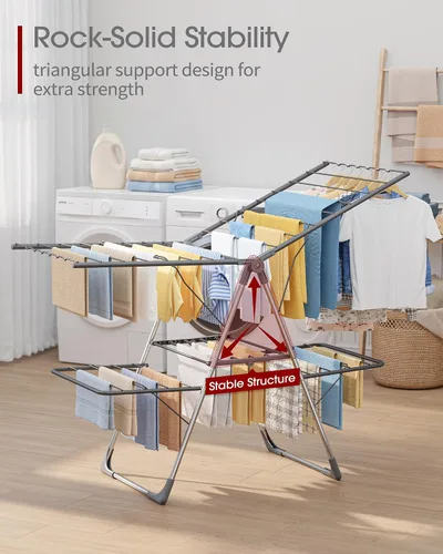 Vista 6 de Sakugi Escurridor de ropa, plegable de 2 niveles con alas ajustables en altura, para ropa y ropa de cama, estante independiente que ahorra espacio