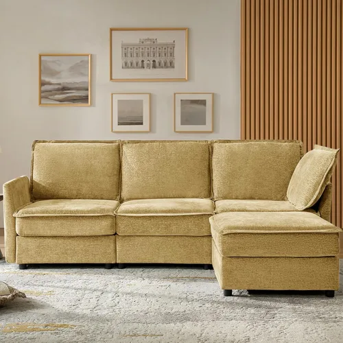 Vista 27 de HULALA HOME Sofá seccional modular, sofá grande en forma de U de 8 asientos con otomano de almacenamiento, sofá cómodo de chenilla con asiento