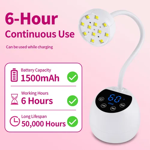 Vista 2 de Lámpara de uñas UV, cuello de cisne inalámbrico de 36 W, lámpara de curación de flash con 3 temporizadores y sensor automático para arte de uñas