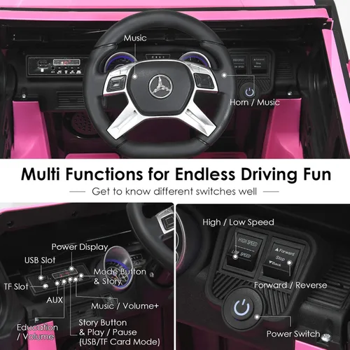 Vista 5 de COSTZON - Automóvil eléctrico para niños con licencia Mercedes-Benz Maybach, batería de 12 V, 2 motores, control remoto, 3 velocidades, luces, Rosa