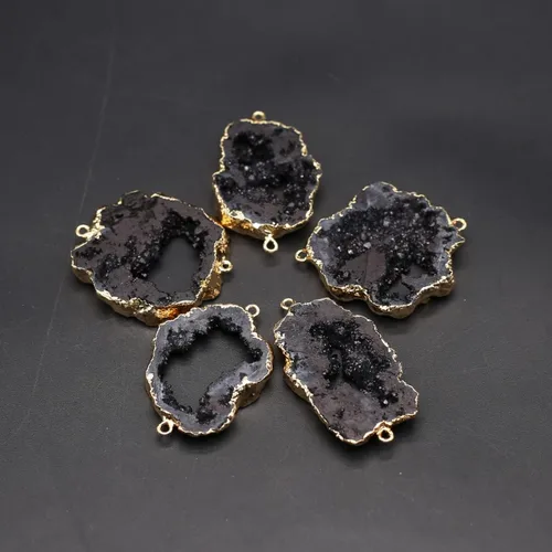 Vista 6 de LE SKY Conectores de piedra natural coloridos irregulares druzy geoda ágata borde dorado encanto de enlace de piedra para hacer joyas collar