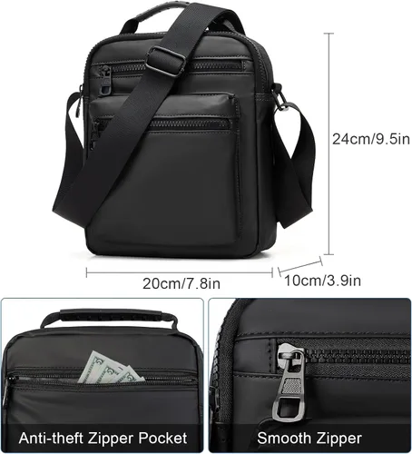 Vista 4 de Bolso cruzado para hombre bolso de hombro para teléfono para pasaporte pequeño bolso lateral para hombre negro