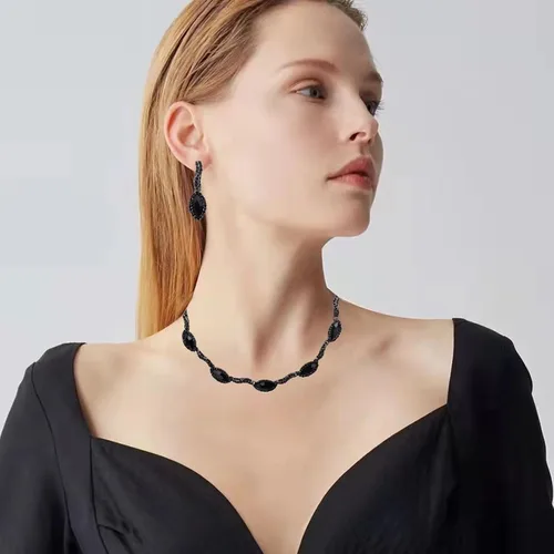 Vista 2 de Juego de joyas de boda de cristal austriaco para mujer, gargantilla de serpiente, collar y aretes colgantes para dama de honor