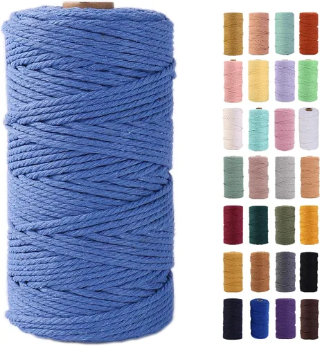 Vista 42 de Cuerda de macramé azul aire de 0.079 in x 220 yardas, cuerda de algodón colorido de algodón suave para colgar en la pared, colgadores de plantas