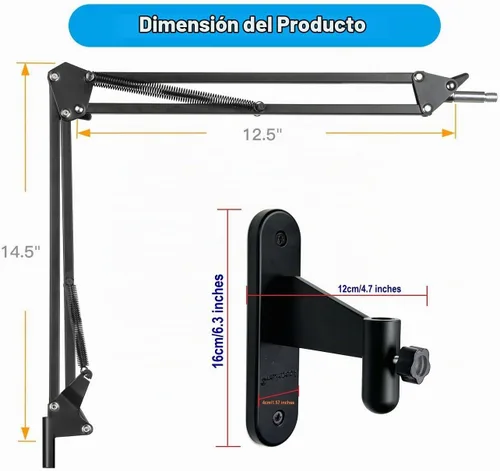 Vista 9 de Soporte de pared para micrófono, soporte de pared para micrófono Logitech Blue Yeti, Razer, HyperX, Shure, Rode Mic Broadcasting, Voice-Over