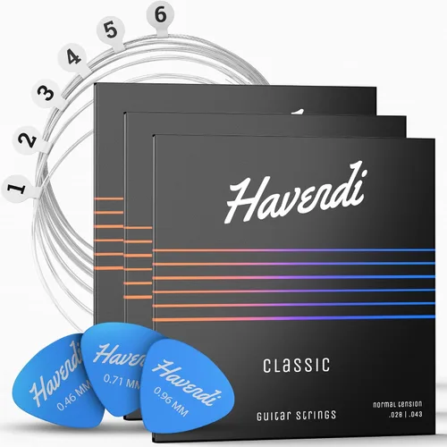 Vista 8 de HAVENDI® Cuerdas de guitarra para guitarra clásica - cuerdas brillantes de calidad de sonido hechas de nailon para guitarra clásica revestidas