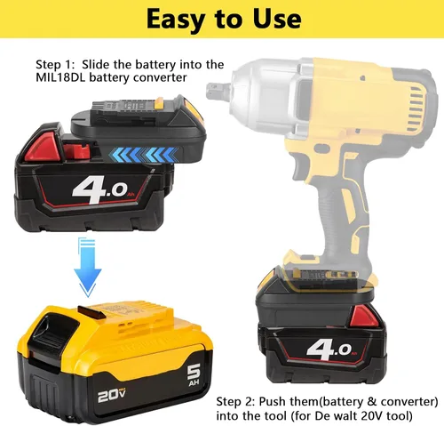 Vista 4 de JYJZPB MIL18DL - Adaptador convertidor de batería para Milwaukee a batería De-Walt, convertidor para baterías Milwaukee 18V M18 a baterías Dewalt