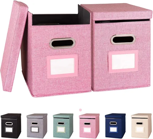Vista 16 de Paquete de 2 Organizador de Carpetas de Archivos Colgantes con Tapa, Caja de Almacenamiento de Archivos de Tela Tamaño Carta Plegable, Soporte