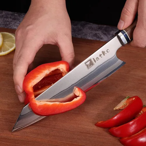 Vista 3 de Zlatko Cuchillo de chef de 8 pulgadas, cuchillo de cocina japonés de damasco, acero VG10 Acero inoxidable de alto carbono, cuchillo de chef ultra