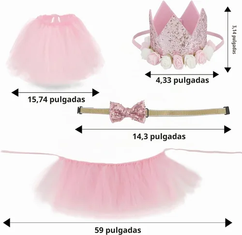 Vista 2 de CIEHER Suministros para fiesta de cumpleaños para perros – Falda tutú rosa, pajarita y números para perro