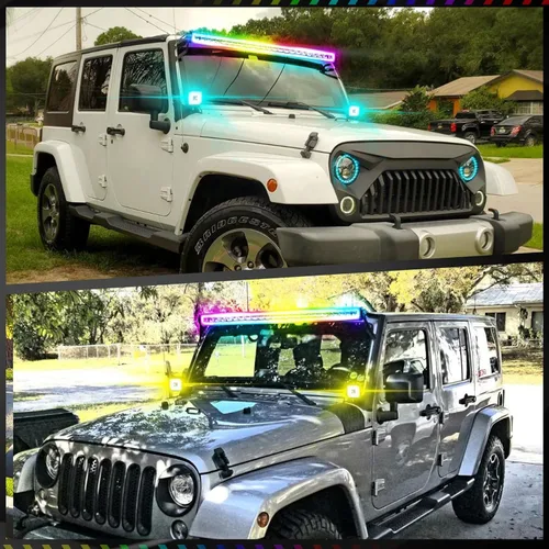 Vista 2 de Barra de luz LED RGBW de 52 pulgadas, 300W, combo de inundación y foco, 2 módulos LED RGB de inundación de 4 pulgadas con 16 colores sólidos, anillo