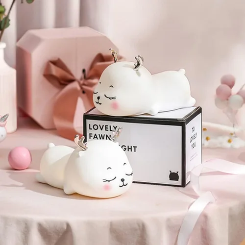 Vista 9 de Aolyty Luz nocturna para niños, lindo ciervo, de silicona, lámpara para niños pequeños, recargable por USB, luz nocturna con función de temporizador