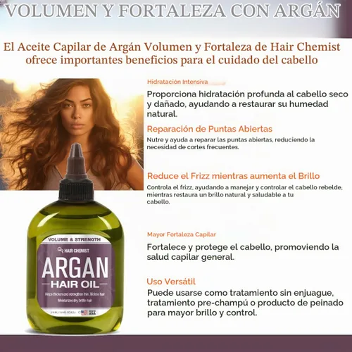 Vista 4 de Hair Chemist Aceite para el cabello Volumen y Fuerza - Aceite de Argán 7.1 oz.