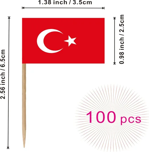 Vista 2 de Bandera turca de palillo de dientes de pavo, mini cóctel de frutas, decoración de banderas, banderas, 100