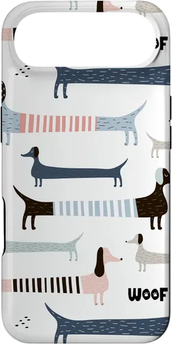 Vista 27 de Dachshund Weenie Weiner Dog - Carcasa para iPhone 17, diseño azul, rosa y blanco