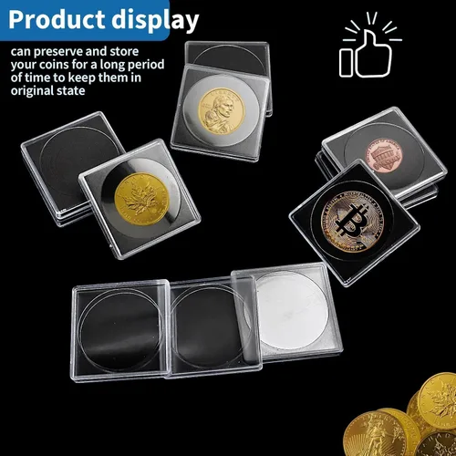 Vista 4 de 20 piezas de estuches ajustables de acrílico para colección de monedas con esponjas, soporte de monedas con cierre, estuches de protección