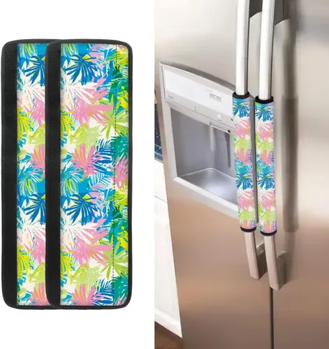 Vista 14 de Juego de 2 fundas para manija de puerta de refrigerador con estampado de copos de nieve de aguacate, protector de manija de puerta de cocina lavable