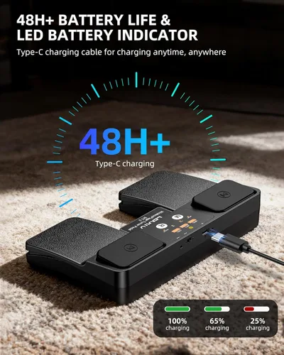 Vista 6 de LEKATO Girador de páginas inalámbrico Bluetooth para iPad, tabletas, teléfonos Android e iOS, pedal silencioso USB iPad para músicos, control