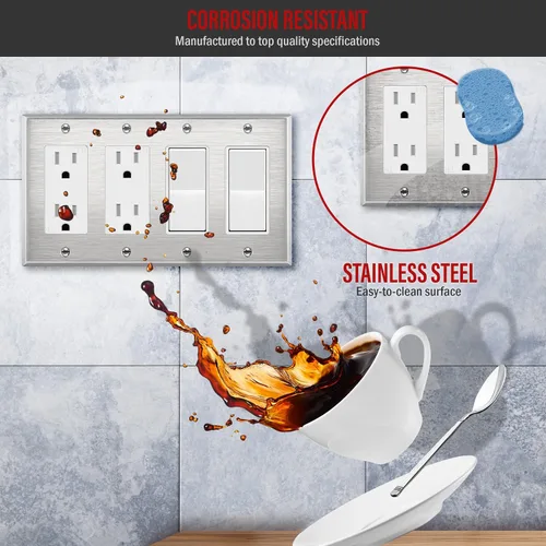 Vista 86 de ENERLITES Placa decorativa doble de metal para interruptor o receptáculo, placa de pared de acero inoxidable, resistente a la corrosión