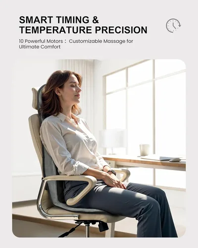 Vista 7 de COMFIER - Masajeador de espalda con calor, almohadilla para silla de masaje, cojín de asiento de masaje con soporte lumbar ajustable, masaje
