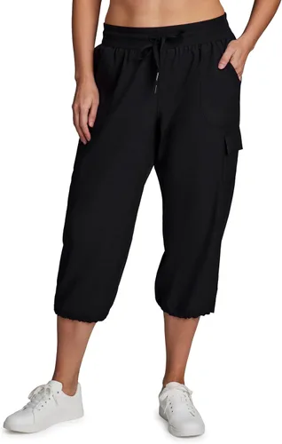 Vista 9 de RBX Active - Pantalón capri de talla grande con cordón, ligero, tejido elástico y estilo cargo, para mujer Albahaca