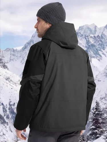 Vista 2 de FREE SOLDIER Chaqueta de esquí impermeable para hombre, abrigo cálido de invierno para nieve, snowboard con múltiples bolsillos, capucha desmontable