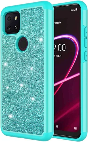 Vista 3 de Funda protectora para T-Mobile Revvl 5G con protector de pantalla y protector de pantalla, funda rígida de goma de diamante brillante para niñas