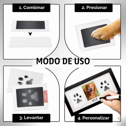 Vista 7 de Kit de marco de huellas para perro, gato y bebé, marco conmemorativo de madera extragrande, almohadilla sin tinta y kit de impresión de arcilla Negro