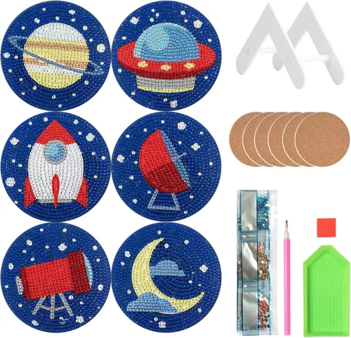 Vista 10 de Kit de 8 posavasos de pintura de diamante con soporte, posavasos de gnomo 5D de diamante, manualidades de arte de diamante, posavasos de diamante
