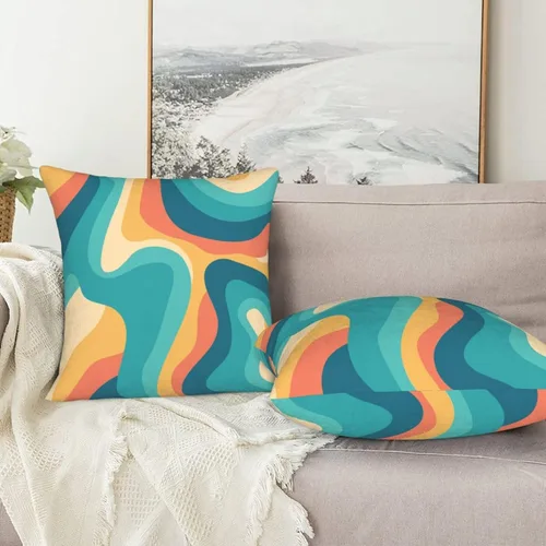 Vista 7 de Juego de 2 fundas de almohada bohemias de 18 x 18 pulgadas, fundas de almohada bohemias onduladas suaves con ondas de arco iris, fundas de cojín