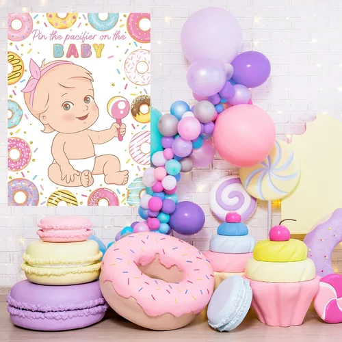 Vista 7 de Faccito Pin The Chupete Juego de baby shower, decoración de fiesta de baby shower, incluye póster grande, 24 calcomanías para chupete, juego