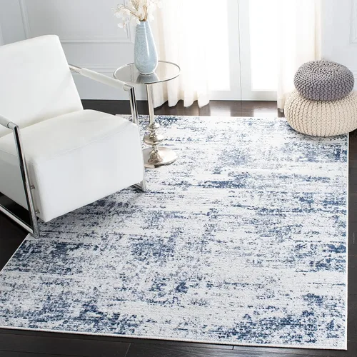 Vista 23 de SAFAVIEH Amelia Collection ALA700A - Alfombra decorativa de 2'2" x 4', diseño moderno abstracto, color marfil y azul, no desprende pelusa y de fácil