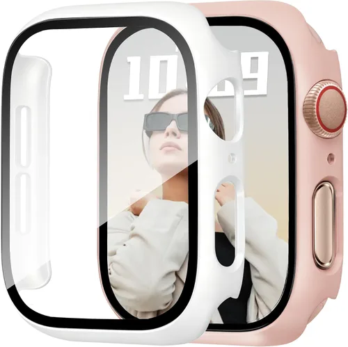 Vista 40 de JR.DM - Juego de 2 fundas de policarbonato duro de 38 mm con protector de pantalla de vidrio templado HD para Apple Watch Series 3/2/1, protector