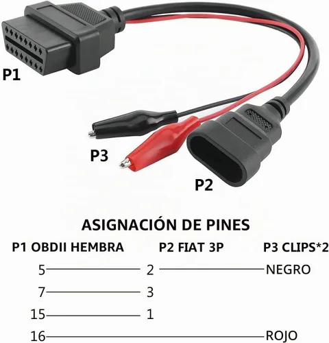 Vista 2 de Fiat Alfa Lancia Profesional Auto Car Diagnóstico Conector 3 Pin a 16 Pin OBD2 Adaptador Cable Herramienta de Reparación