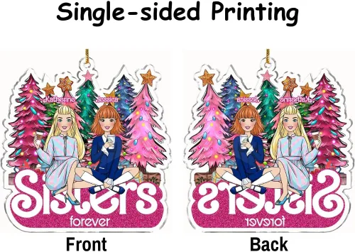 Vista 3 de Gossby Adorno de Navidad acrílico personalizado para hermanas para siempre, regalo personalizado con diseño, nombre, decoración de árbol de 2