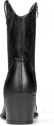 Vista 4 de DREAM PAIRS Botas vaqueras para mujer, puntera puntiaguda, tacón grueso, botas vaqueras con cierre de cremallera, botas occidentales cosidas
