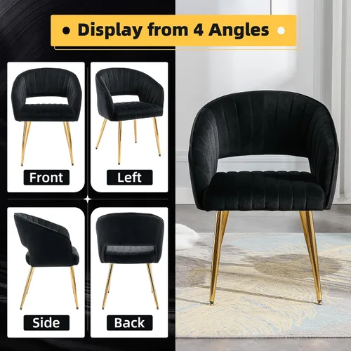 Vista 7 de ABET Juego de 2 sillas de comedor de terciopelo, rayas modernas con patas doradas, color negro