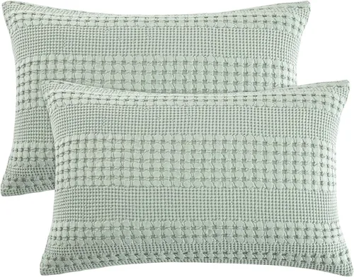 Vista 25 de PHF Fundas de almohada 100% algodón con tejido de gofre de 24 x 24 pulgadas, paquete de 2 fundas cuadradas para decoración elegante del hogar, sin