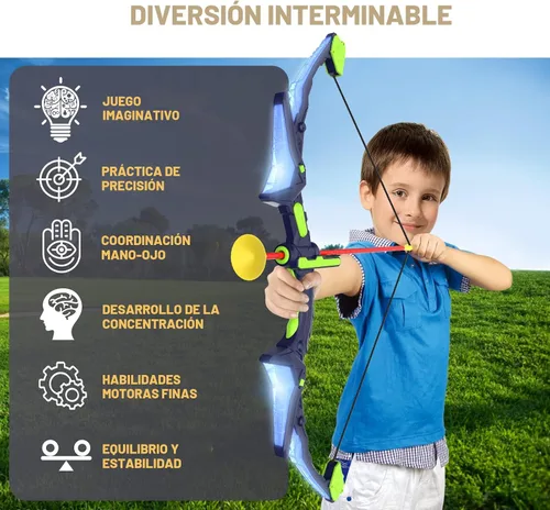 Vista 4 de Kmuxilal Paquete de 2 Arcos y Flechas para Niños con Luces LED Intermitentes, 14 Flechas con Ventosa y Diana de Pie Fluorescente - Juego de Tiro