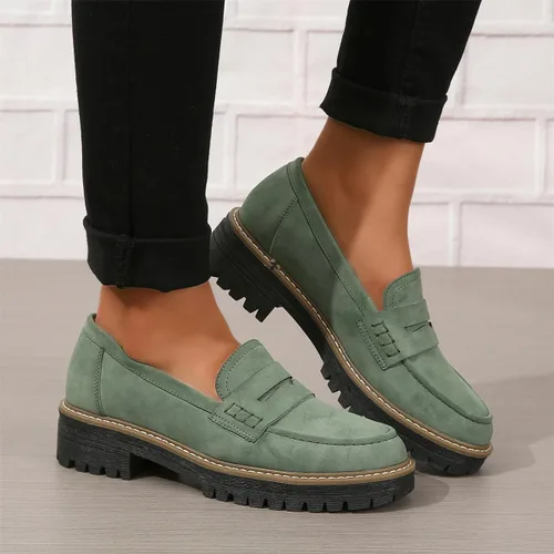Vista 4 de Mocasines para mujer, con plataforma gruesa, suela de lengüeta, cómodos, para el trabajo, oficina, negocios, casual, zapatos de vestir, talla 5-11