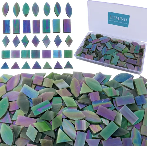 Vista 11 de LITMIND Azulejos de Mosaico de Vidrio Iridiscente Estilo Vitral para Manualidades, 240 Piezas 5 Formas Mixtas de Piezas de Vidrio de Mosaico, Kits