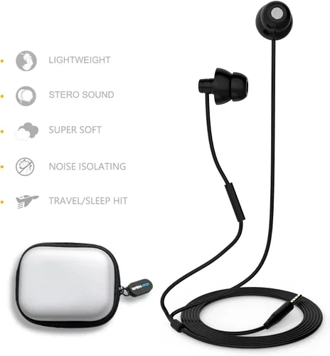 Vista 8 de MAXROCK (TM) Audífonos para Dormir Totalmente Suaves de Silicona con Tapones para los Oídos y Micrófono para Celulares, Tabletas y Conector de 3,5